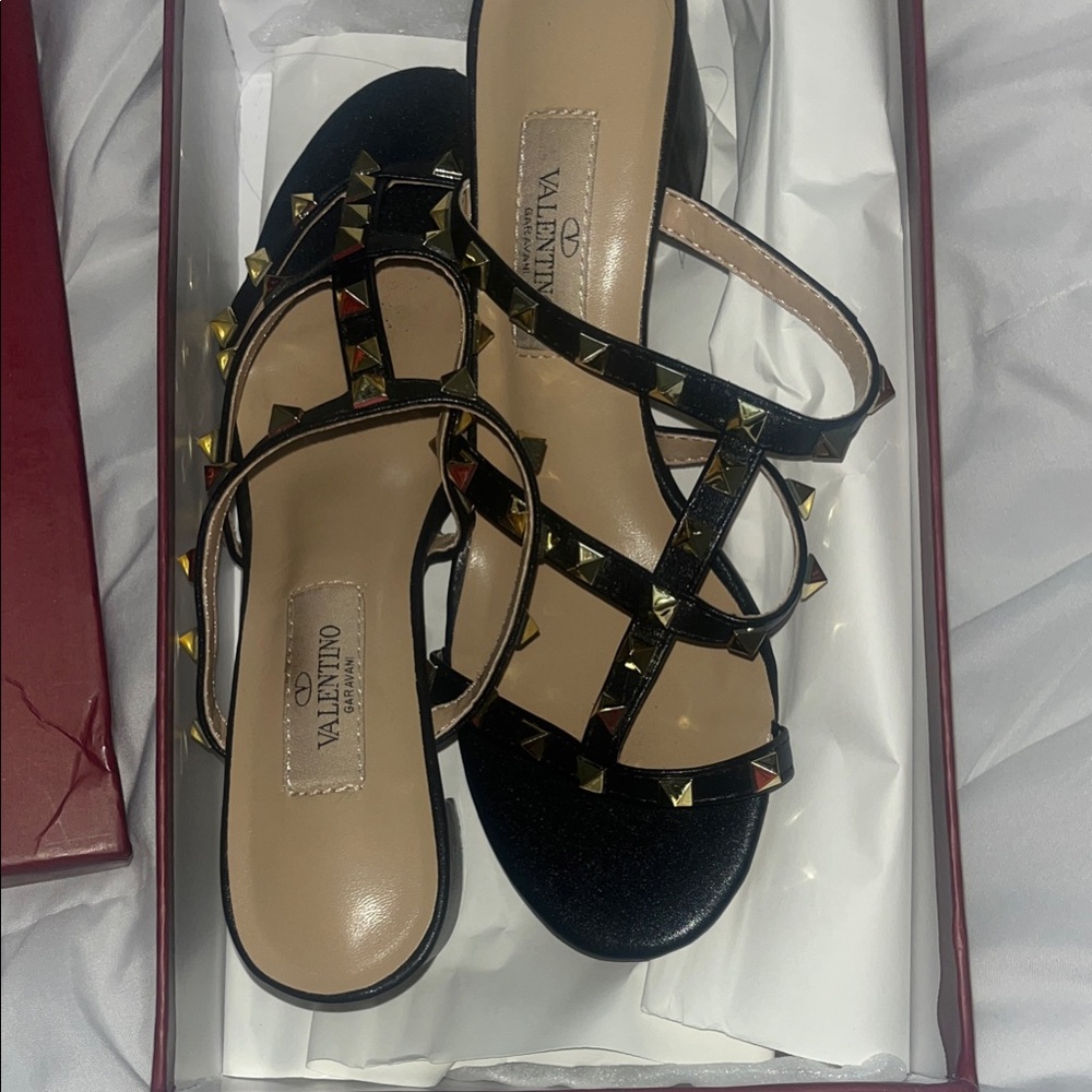 Valentino Black Sandals with Gold Studs